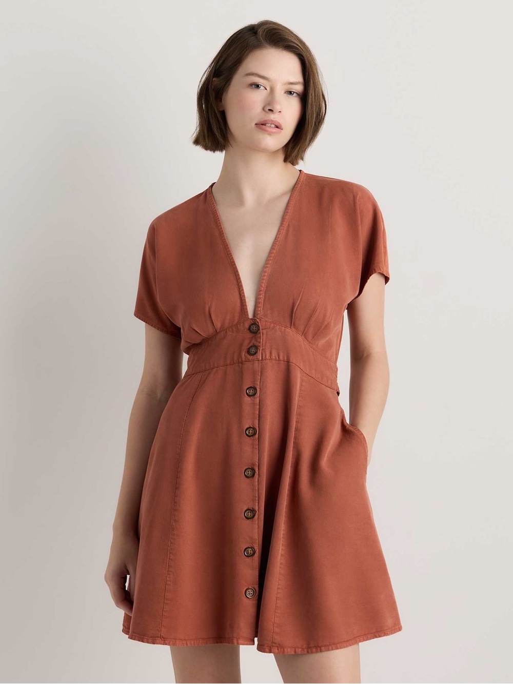 Quince Terracotta Vintage Wash Tencel Button Front Dress
